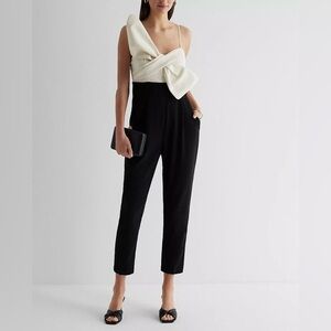 NWT Express Black Statement Bow Color Block Straight Leg Jumpsuit